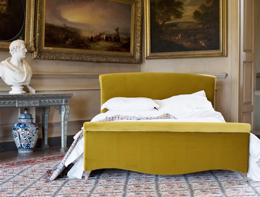 Arles Bed in Linwood Omega Velvet Brass